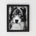Custom pet art. Framed noir art print with a black frame.