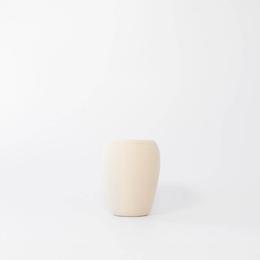 Buddy pet cremation urn. Image of bio pod urn in bone.