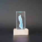 Pet memorial keepsake. 3D crystal paw print memorial in multi.