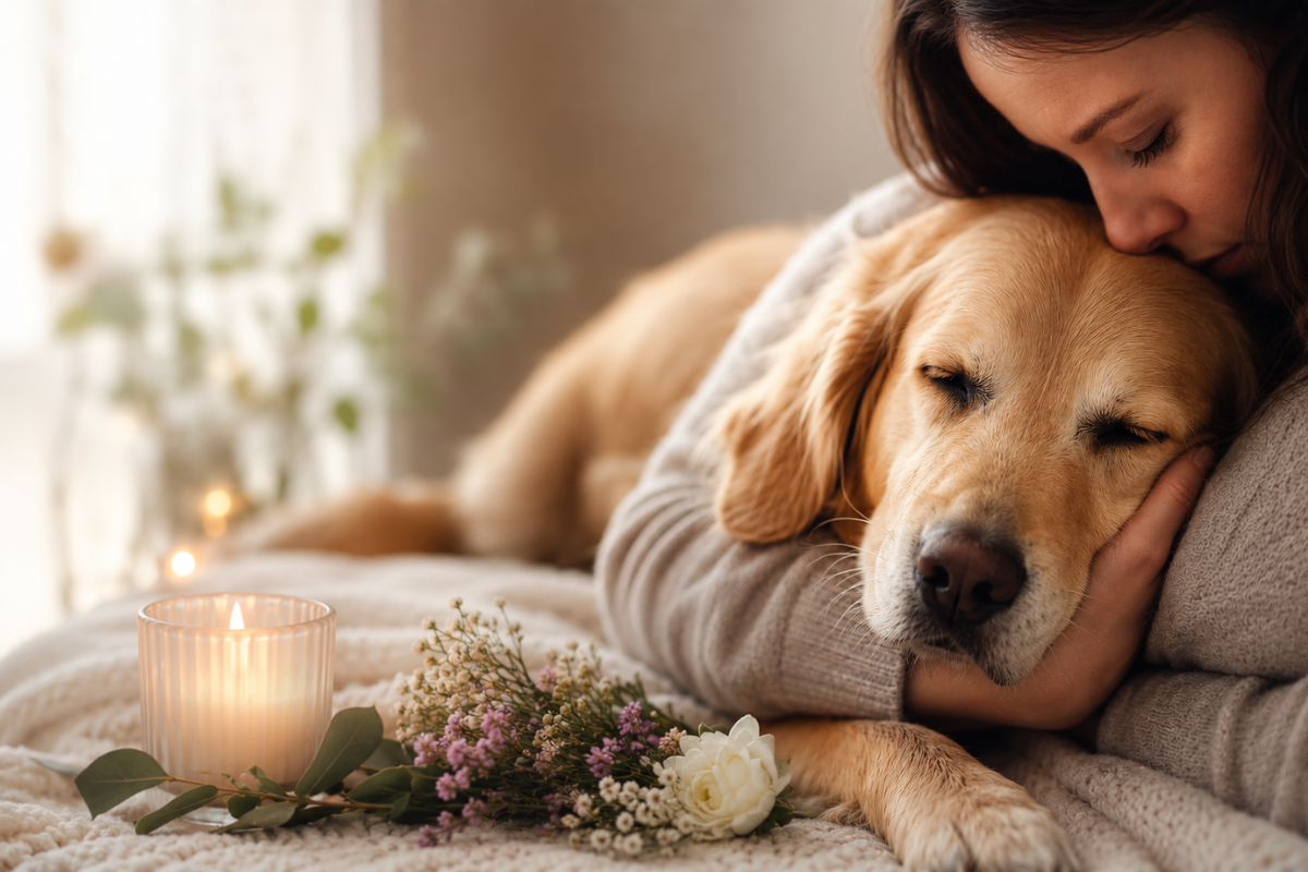 Woman holding older dog - Understanding Pet Euthanasia